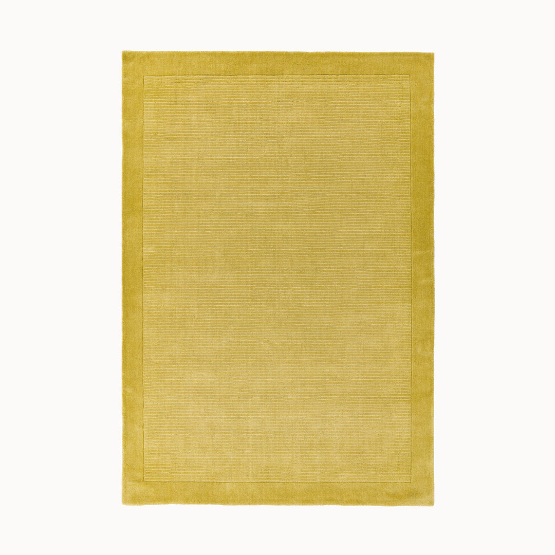 160x230cmサイズの、オシャレ+スタイリッシュな雰囲気漂うマスタードイエロー(芥子色)の、サステナブルな天然素材ウール(羊毛)100%製RUGHAUSのふんわりシンプル手織りラグ