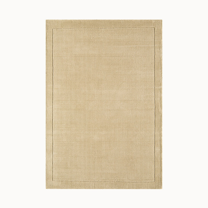 160x230cmサイズの、落ち着いたナチュラルなベージュカラーに、リブとボーダーがスタイリッシュ感を添える、サステナブルな天然素材ウール(羊毛)100%製RUGHAUSのふんわりシンプル手織りラグ
