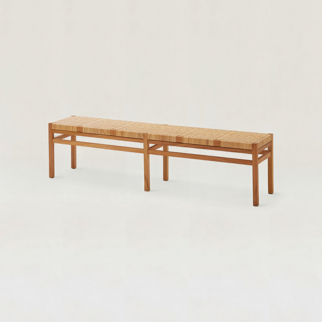 洗練されたラタン使い 木製ベンチ – RUGHAUS