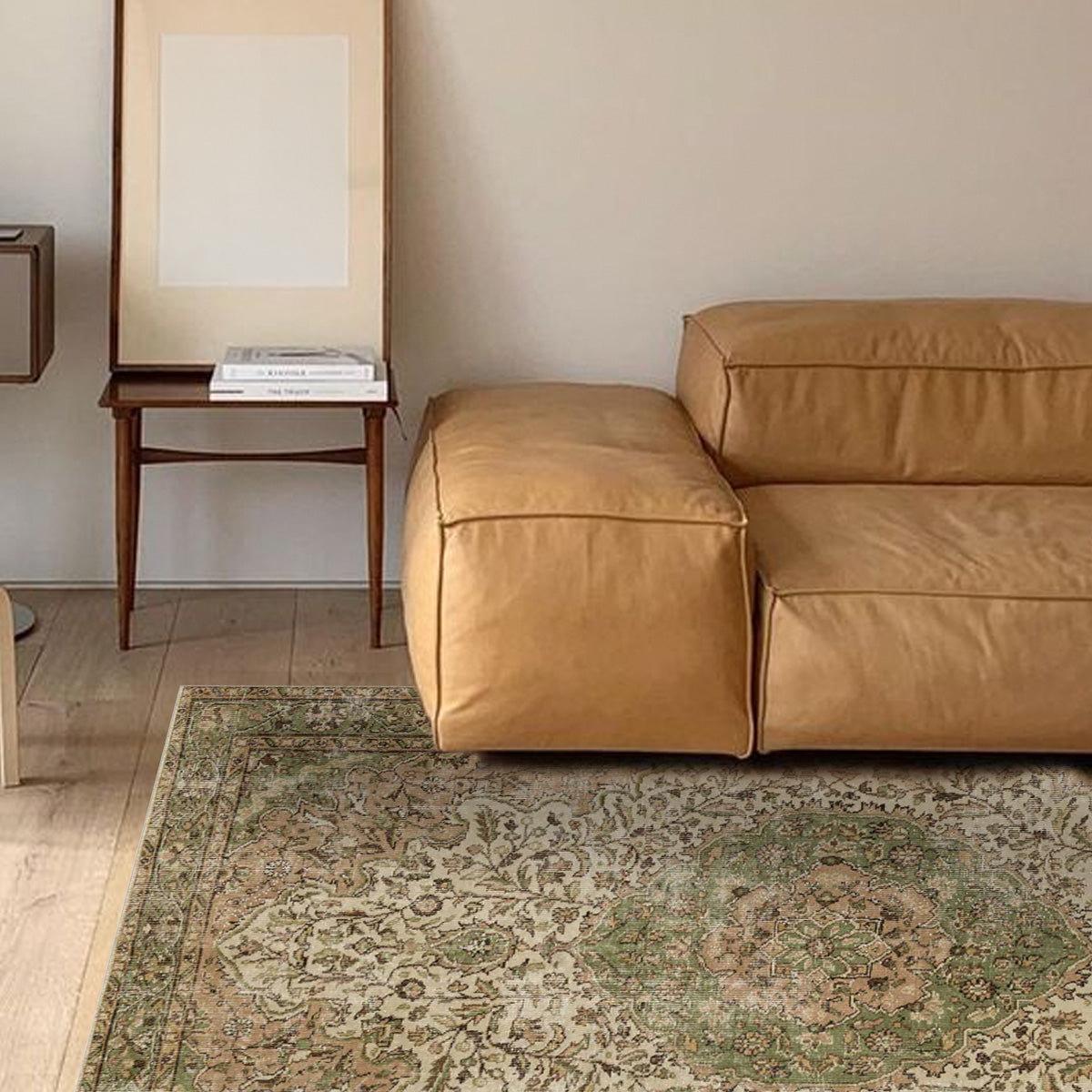 ※【そら】大判！　新品　ウールラグ　ヴィンテージラグ ヴィンテージ風ラグ ウール100％の緑の絨毯 [NR5604フォレストグリーン