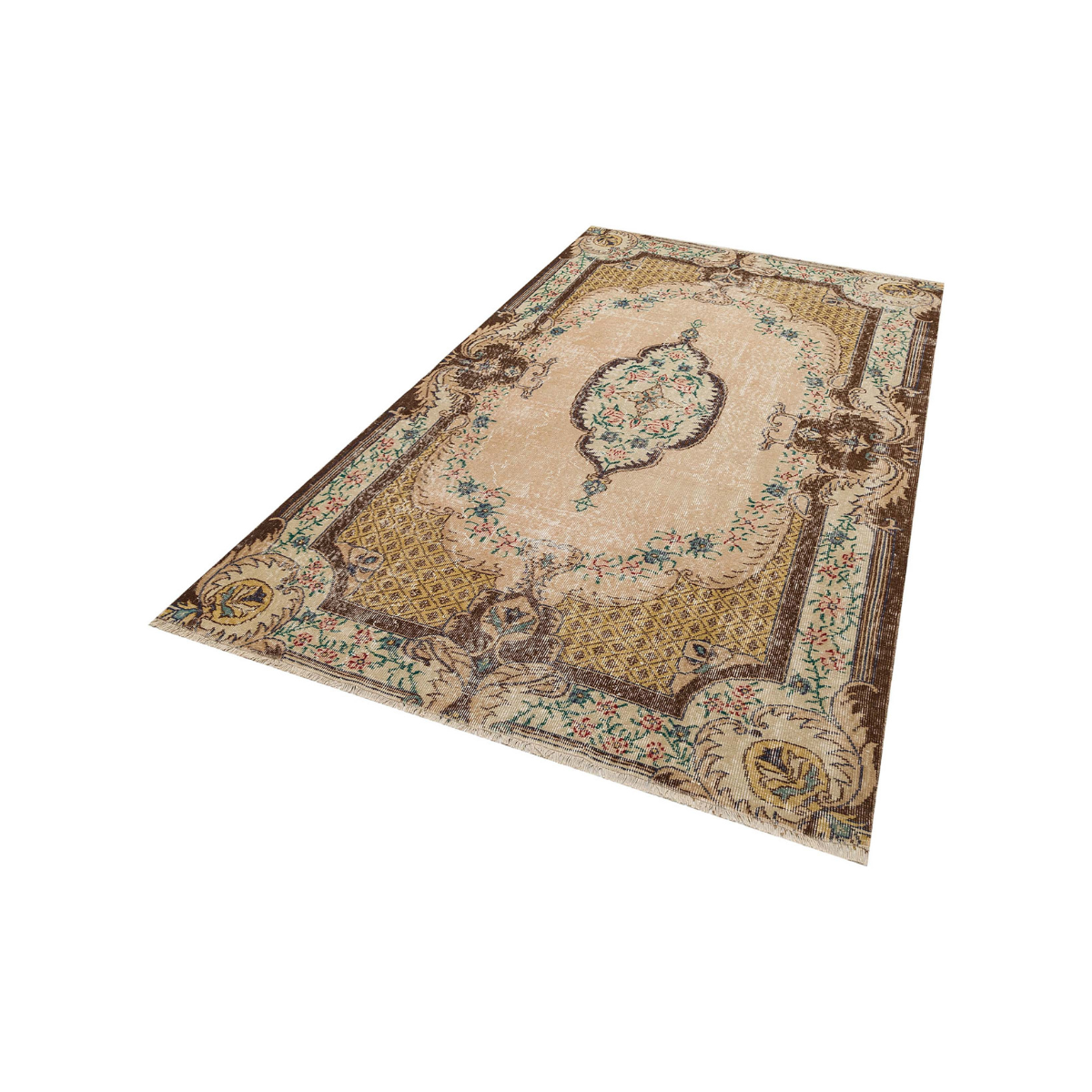 ヴィンテージラグ トライバル メダリオン柄 ヴィンテージ風 オリエンタル フリンジ