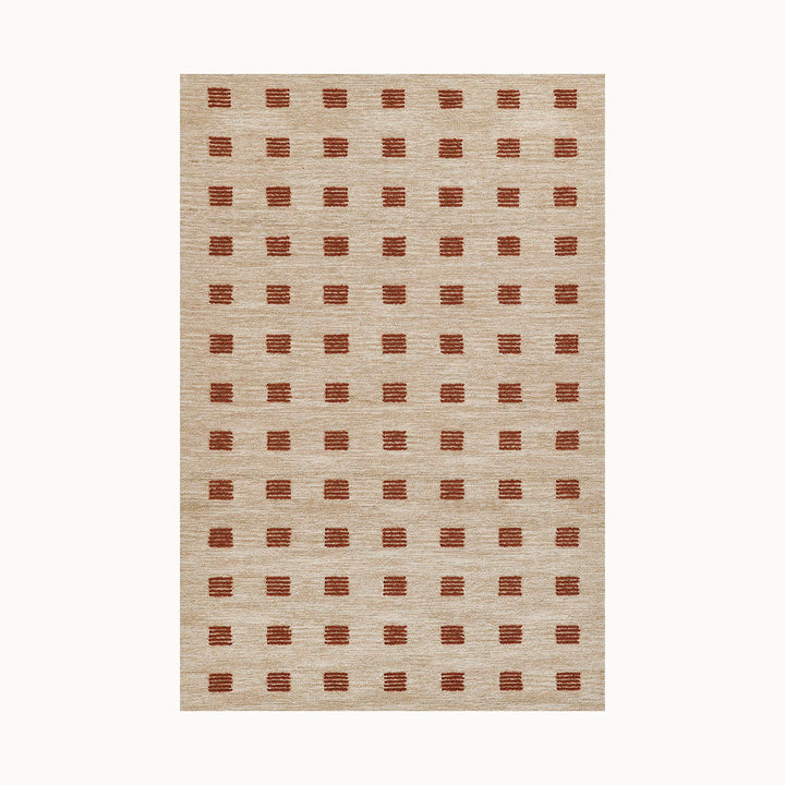 150x245cmサイズの愛らしいブリック色のラストカラーがオシャレでキュートな、シンプルだけど、ほっこりする、RUGHAUSの天然素材ウール100％製ハンドタフテッドラグ