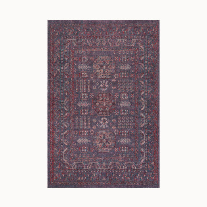 160x230cmサイズの、モダンで幾何学的なデザインと上品なパープルカラーが見事にマッチングした、ペルシャ絨毯のデザインをモダンにアレンジしたRUGHAUSのコットン混合製ヴィンテージスタイルラグ