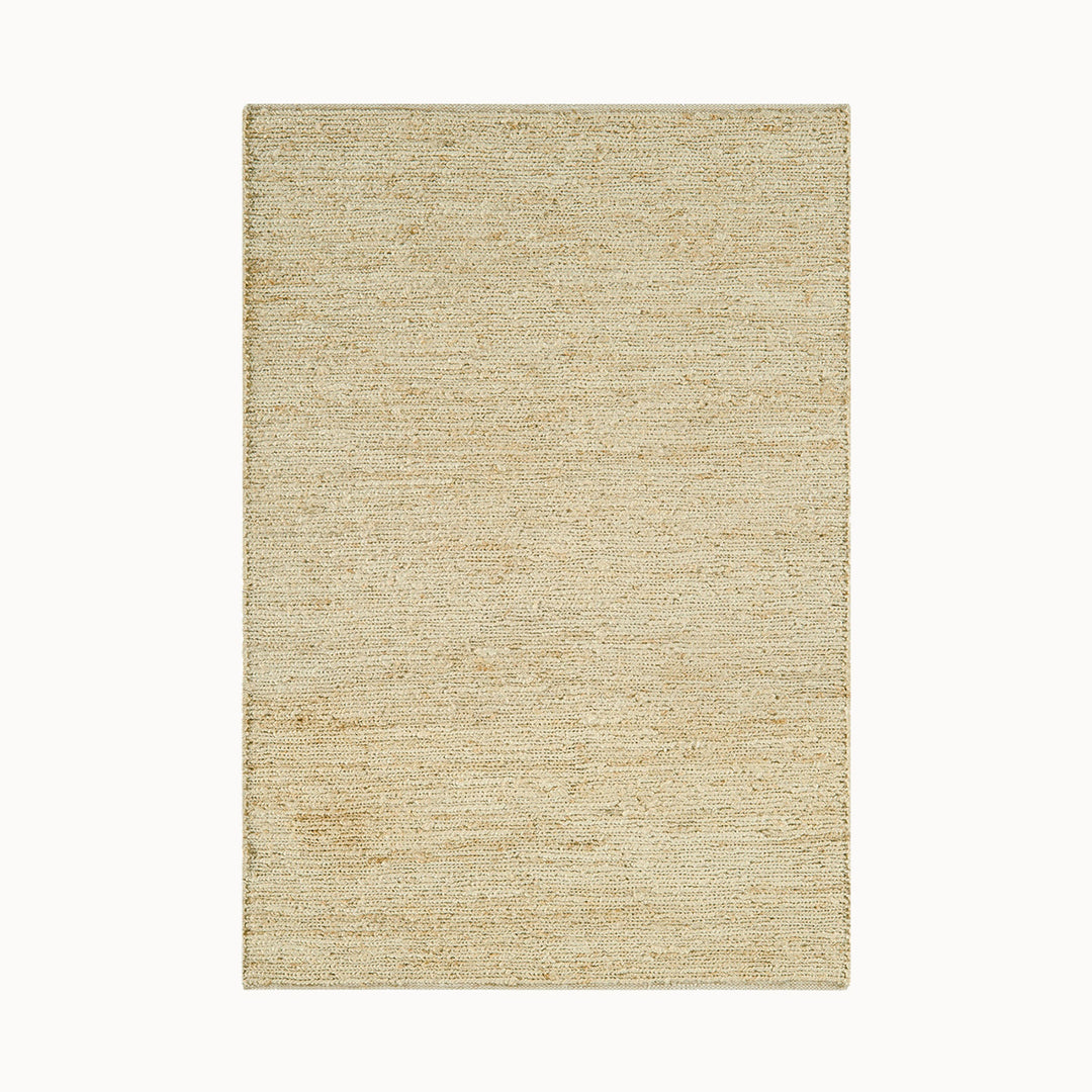 160x230cmサイズの、アイボリー・ベージュ色のジュートの素朴な風合いとナチュラル感が素敵な、サステナブルな天然素材ジュート（麻）100％製RUGHAUSの手織りハンドメイドラグ Alf