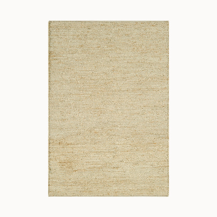 160x230cmサイズの、アイボリー・ベージュ色のジュートの素朴な風合いとナチュラル感が素敵な、サステナブルな天然素材ジュート（麻）100％製RUGHAUSの手織りハンドメイドラグ Alf