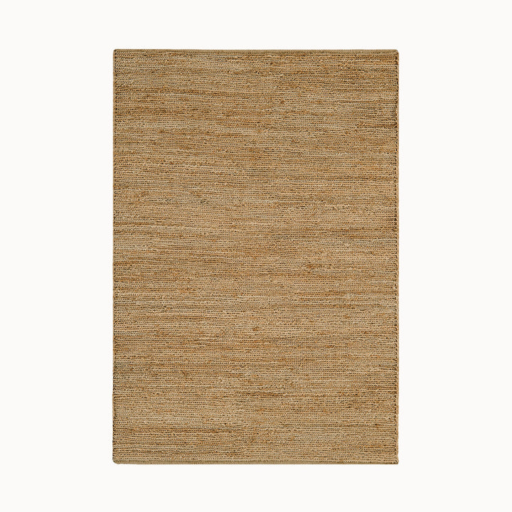 160x230cmサイズの、ベージュ色のジュートの素朴な風合いとナチュラル感が素敵な、サステナブルな天然素材ジュート（麻）100％製RUGHAUSの手織りハンドメイドラグ Alf