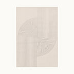 160x230cmサイズの交錯した直線と曲線、グレーのニュートラルな色合いがアーティスティックでこなれた雰囲気が漂うRUGHAUSの幾何学的パターンアートラグ