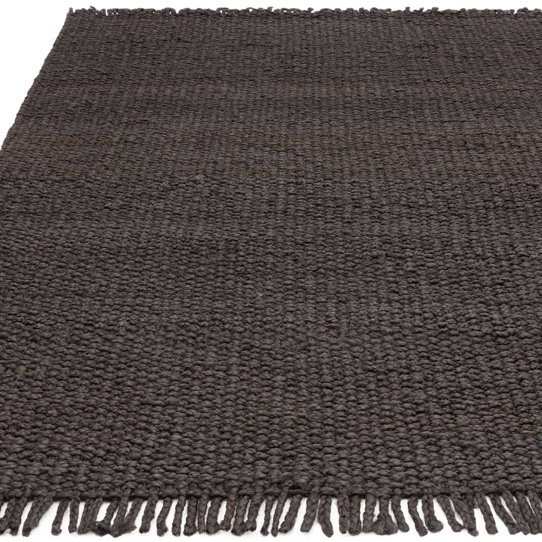 200x290cm大きめサイズのシックなチャコールの色合いとざっくりとしたナチュラルな風合いが素敵なRUGHAUSの手織りリバーシブル仕様天然エコ素材ジュート製ラグ