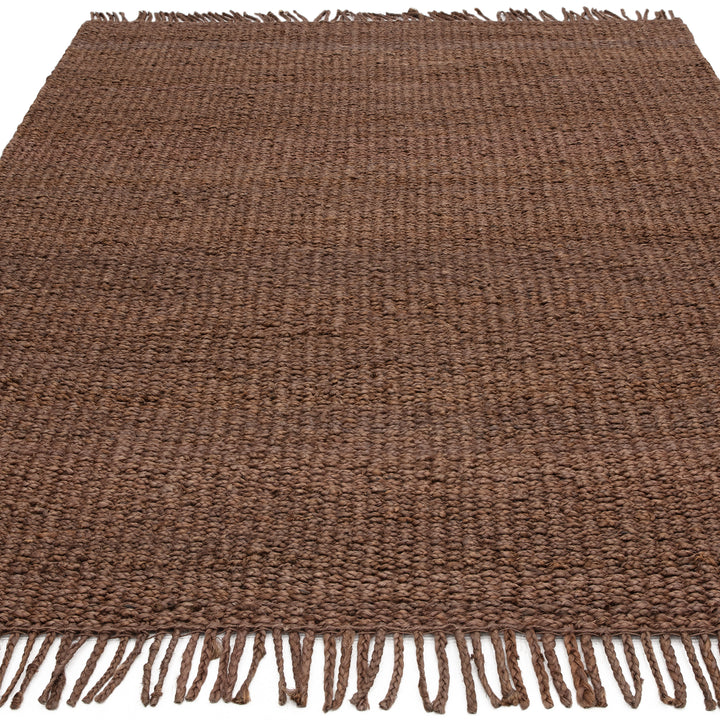 200x290cm大きめサイズの落ち着いたアーシーカラー、ブラウンの色合いとざっくりとしたナチュラルな風合いが素敵なRUGHAUSの手織りリバーシブル仕様天然エコ素材ジュート製ラグ