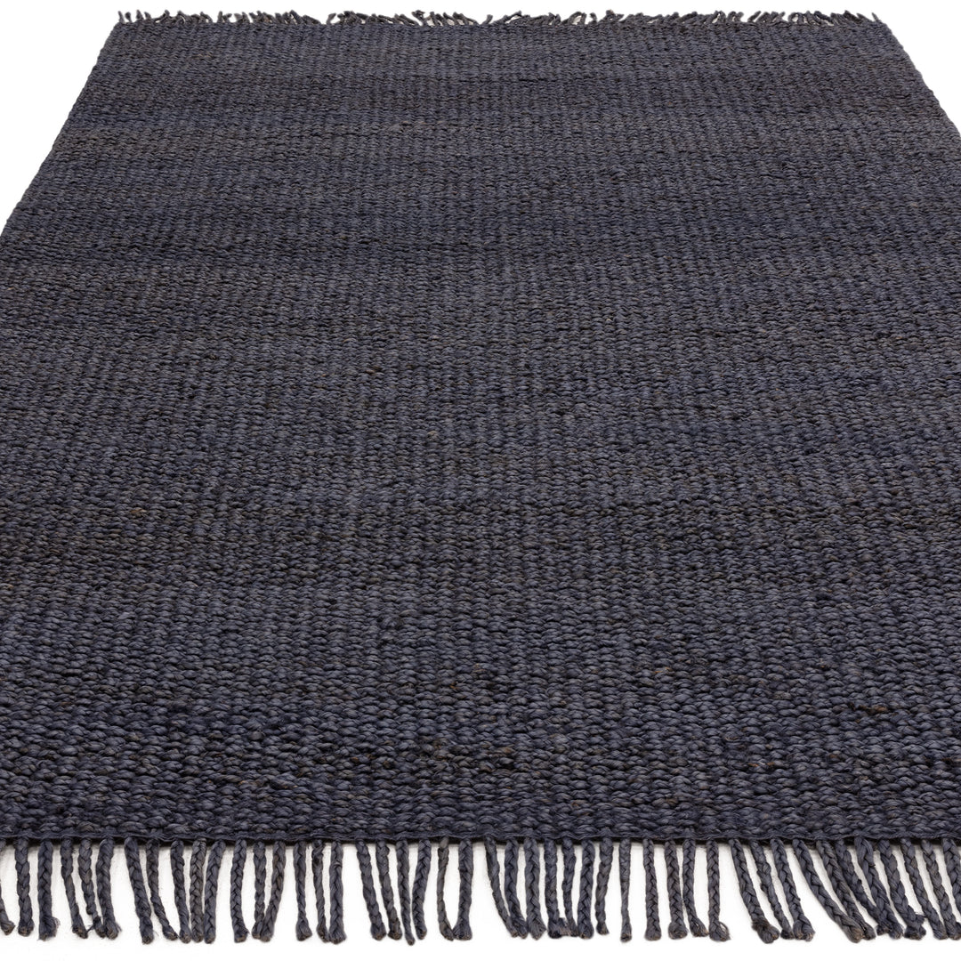 200x290cm大きめサイズのデニムのようなネイビーの色合いとざっくりとしたナチュラルな風合いが素敵なRUGHAUSの手織りリバーシブル天然エコ素材ジュート製ラグ
