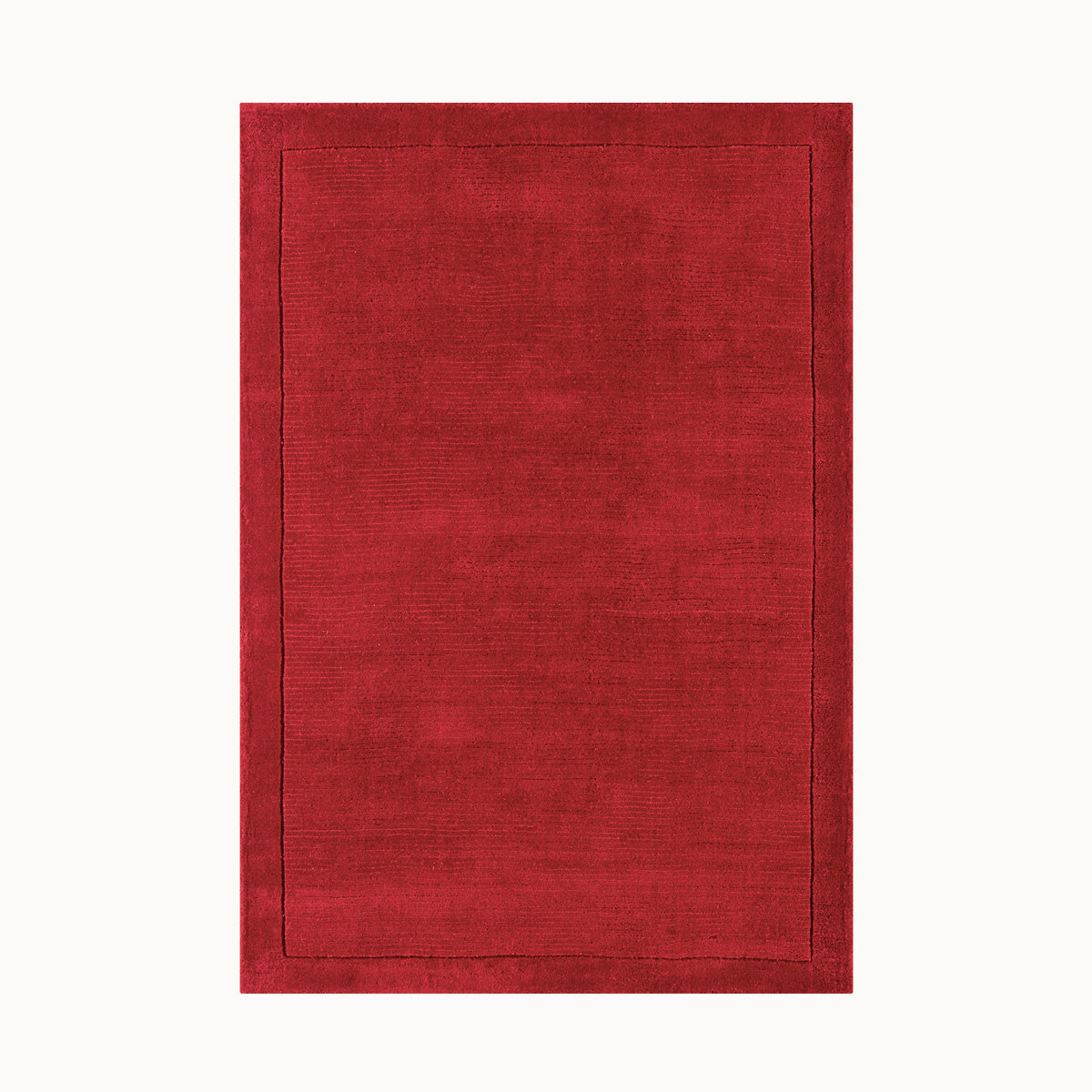 160x230cmサイズの、華やかな印象を与える深みのある落ち着いた赤色（ポピーレッド）の、サステナブルな天然素材ウール（羊毛）100％製RUGHAUSのふんわりシンプル手織りラグ