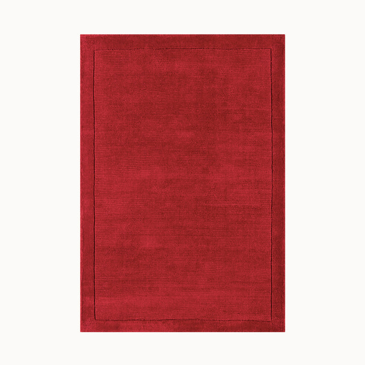 160x230cmサイズの、華やかな印象を与える深みのある落ち着いた赤色（ポピーレッド）の、サステナブルな天然素材ウール（羊毛）100％製RUGHAUSのふんわりシンプル手織りラグ